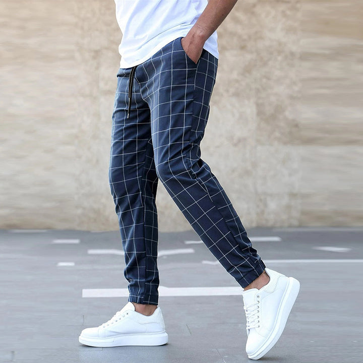 Herren karierte Jogginghosen mit Kordelzug, Slim Fit und elastischen Bündchen Echoarchiv