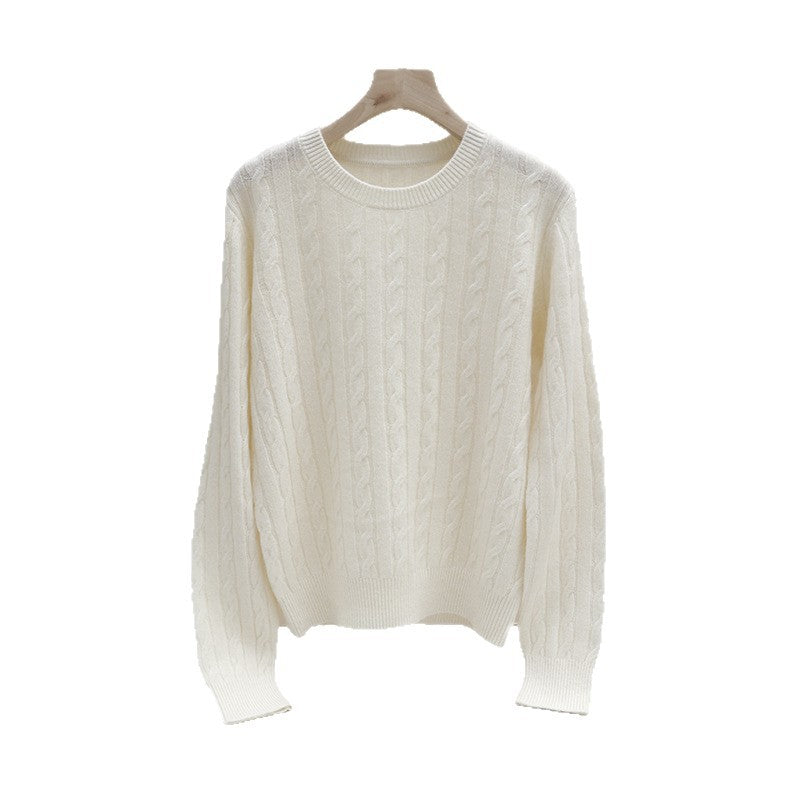 Damen Feiner Zopfmuster-Kabelstrickpullover mit Rundhalsausschnitt und Kaschmir‑Effekt Echo Archiv