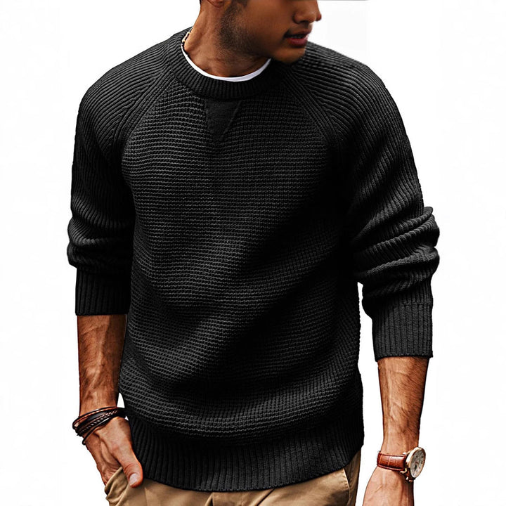 Herren lässiger Strickpullover mit strukturiertem Gewebemuster und Rundhalsausschnitt Echoarchiv