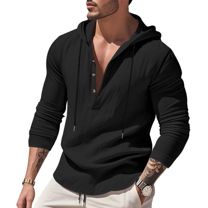 Herren lässiges Langarm-Hoodie mit Knopfleiste und Echoarchivrnem Schnitt Echoarchiv