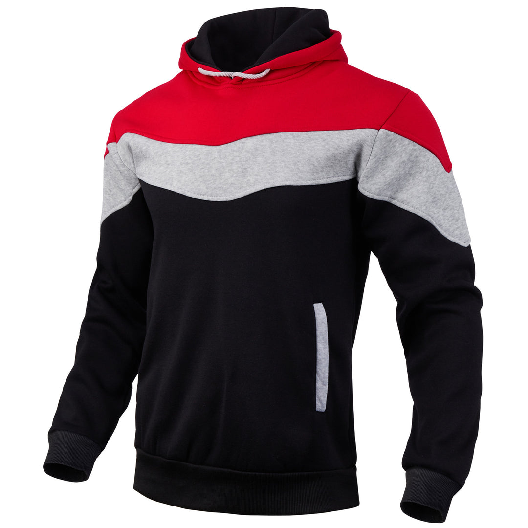 Herren Colorblock-Kapuzenpullover mit hohem Schalkragen, verdeckten Eingrifftaschen und gerippten Bündchen – Cavarno