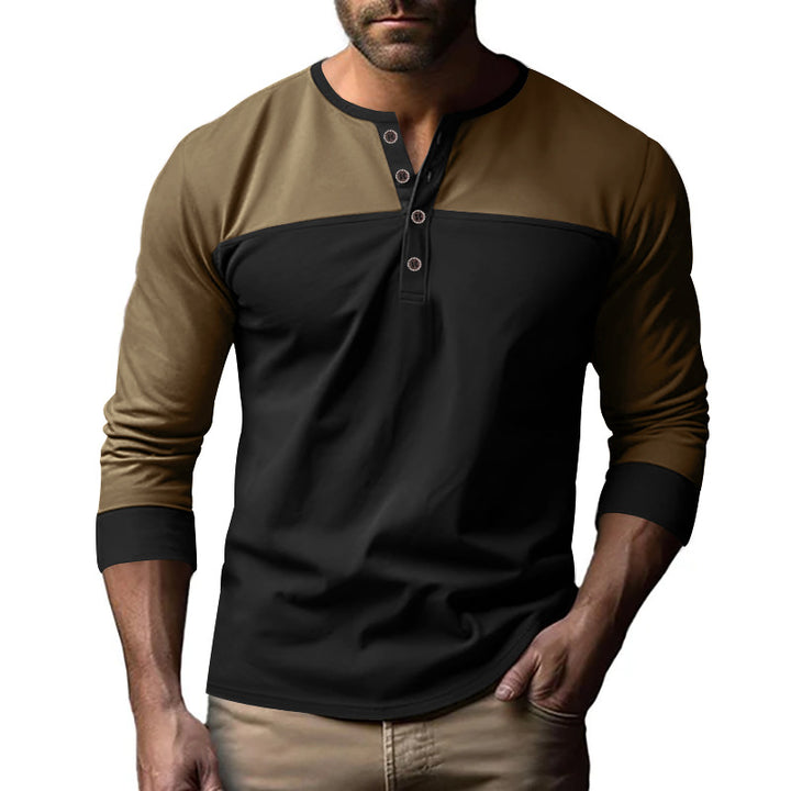 Herren Modernes Henley-Shirt mit Farbblock-Schulterpartie und Halbknopfleiste Echoarchiv