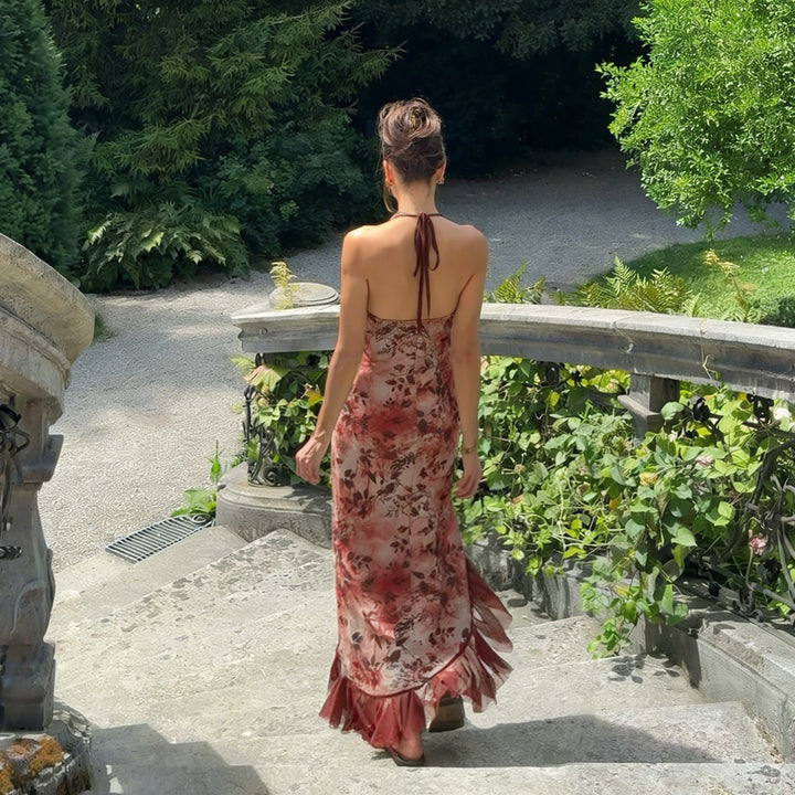 Damen asymmetrisches Floral-Maxikleid mit zartem Rüschensaum und verführerischem Schnitt Echo Archiv