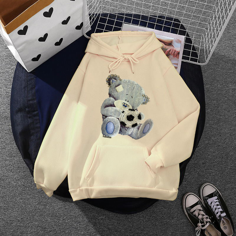 Damen kuscheliger Kapuzenpullover mit Teddy-Applikation, weichem Fleece-Futter und Kängurutasche – Auréline