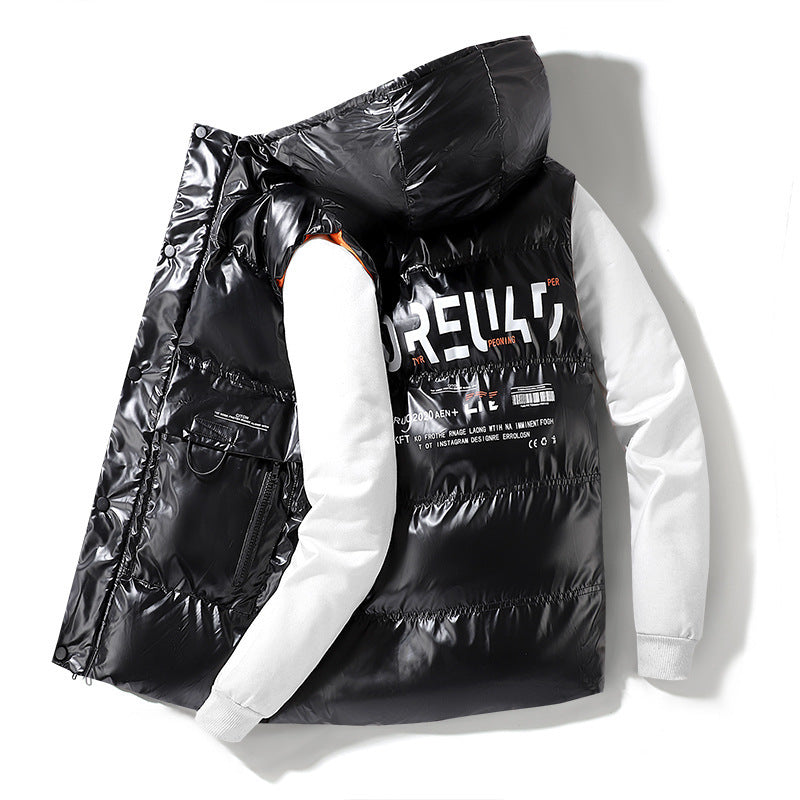 Herren wattierte Kapuzenweste im Metallic‑Look mit Utility‑Taschen Echo Archiv