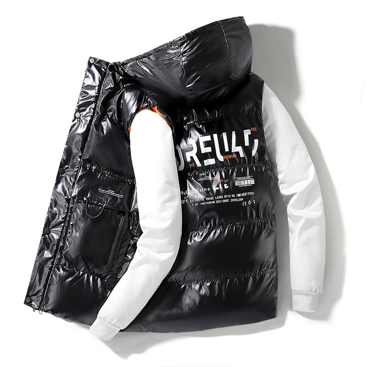 Herren wattierte Kapuzenweste im Metallic‑Look mit Utility‑Taschen Echo Archiv