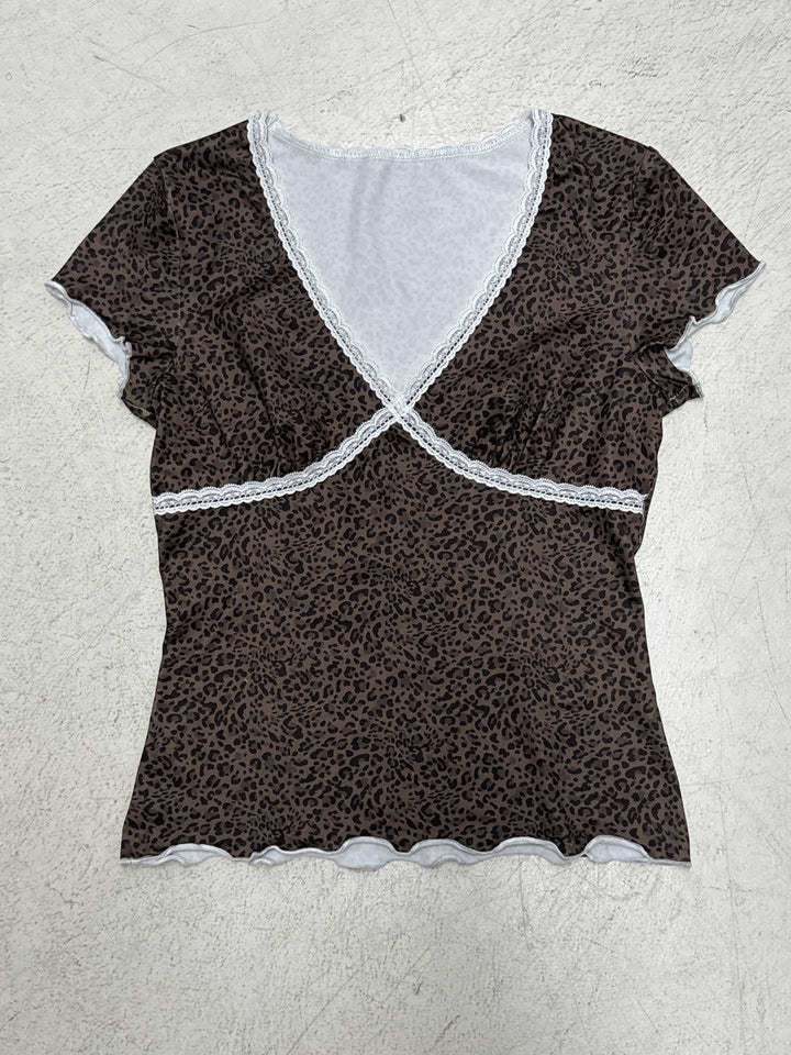 Damen Oberteil mit Leopardenmuster und Spitzendetails Echo Archiv