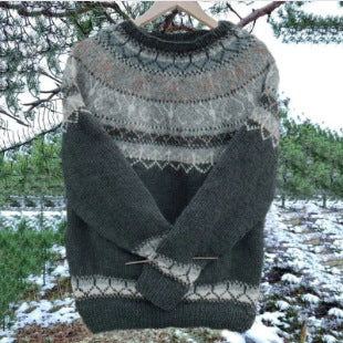 Damen nan Norwegerpullover aus Wollmix mit Rundhalsausschnitt und traditionellem Fair-Isle-Yoke Echo Archiv