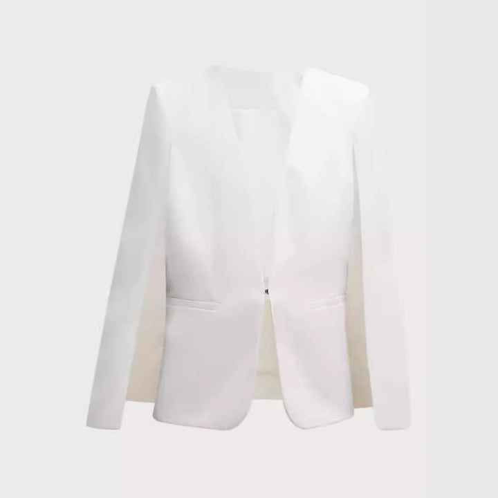 Damen Elegantes Cape‑Blazer‑Set mit offenem Ärmelschlitz und schmaler Anzughose Echoarchiv