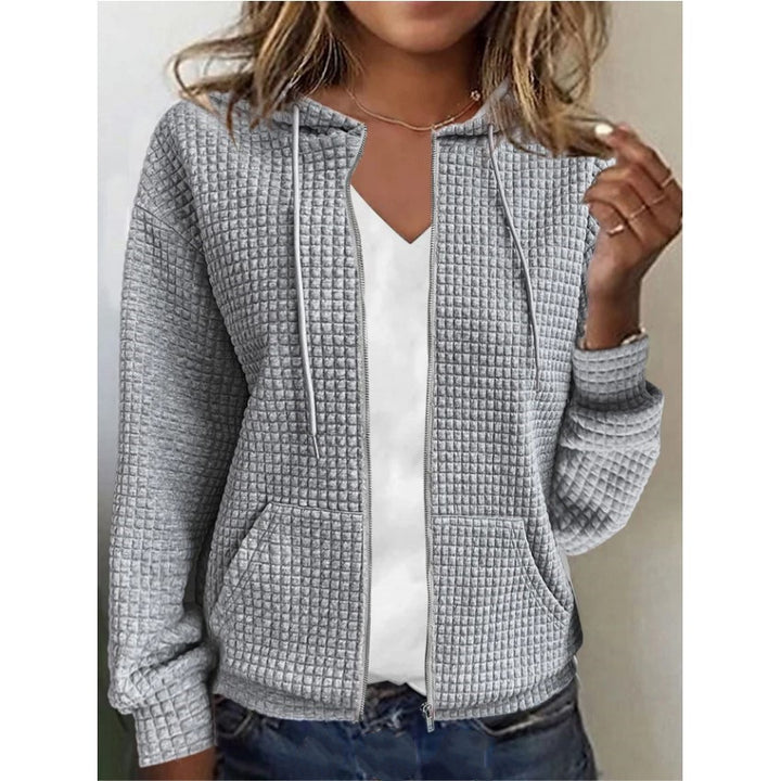 Damen leichte Waffelstruktur Kapuzenjacke mit praktischen Taschen Echoarchiv