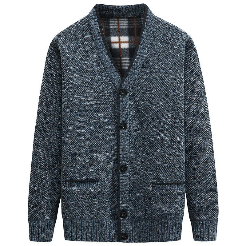 Herren Strickjacke mit kariertem Innenfutter und praktischen Taschen Echoarchiv