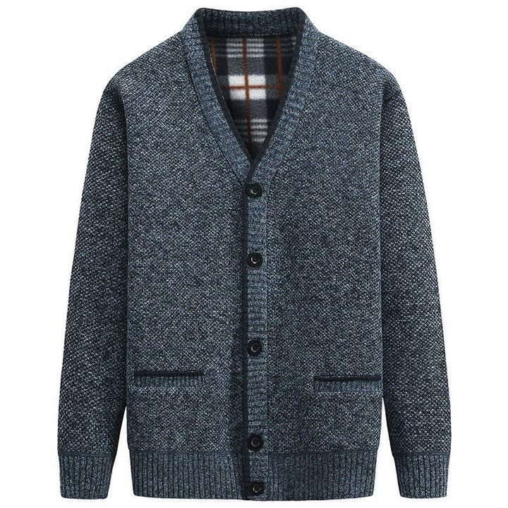 Herren Strickjacke mit kariertem Innenfutter und praktischen Taschen Echoarchiv
