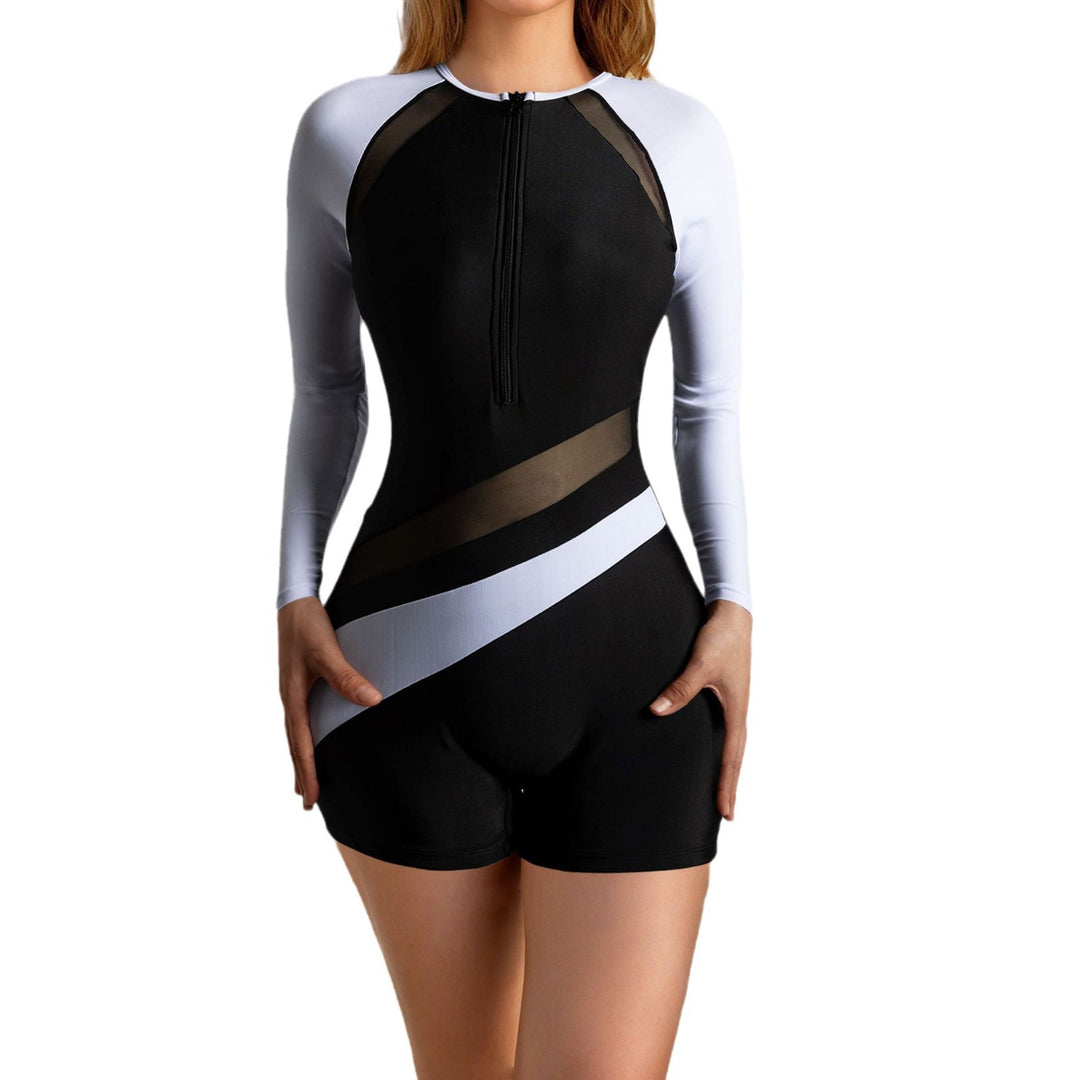 Damen Sportlicher Langarm-Badesuit mit stylischem Farbblock-Design Echo Archiv