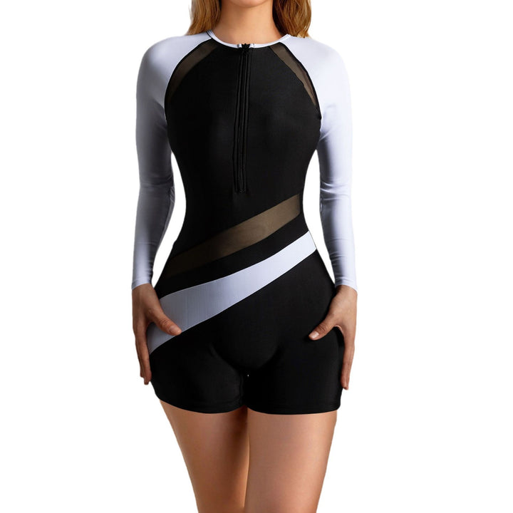 Damen Sportlicher Langarm-Badesuit mit stylischem Farbblock-Design Echo Archiv