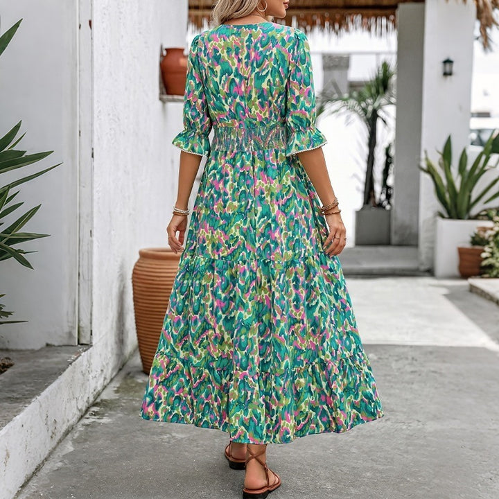 Damen Langes Maxikleid mit Rüschendetails und V-Ausschnitt Echo Archiv