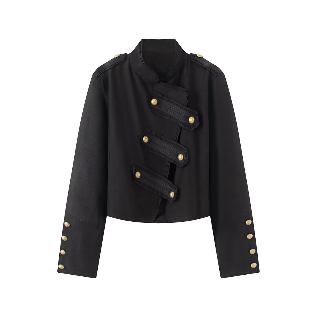 Damen Cropped Militärblazer im Uniformstil mit dekorativen Zierstreifen und Messingknöpfen Echoarchiv