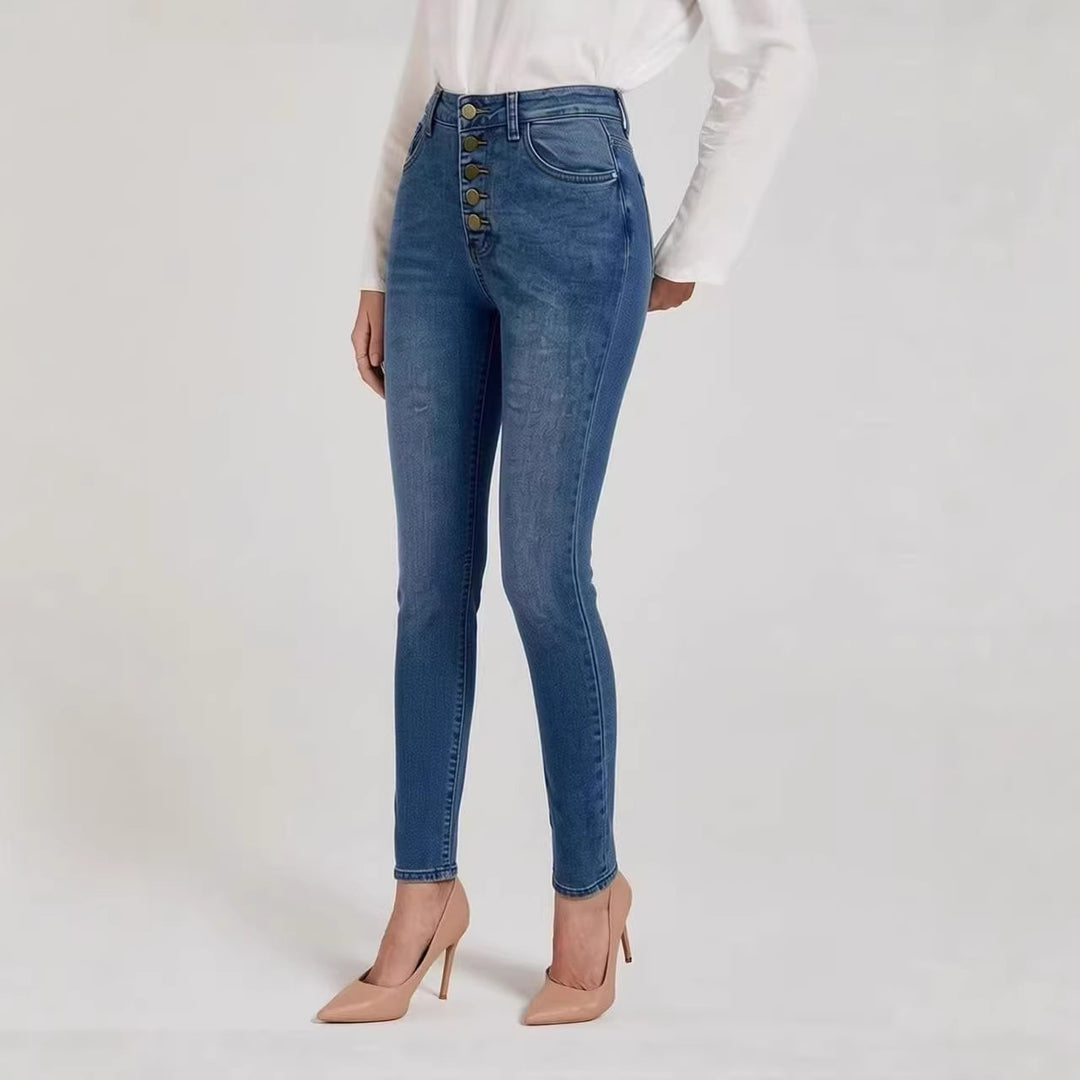 Damen Slim-Fit Jeans mit eleganter Knopfleiste und hohem Bund Echo Archiv