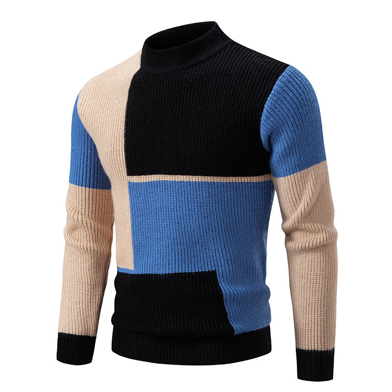 Herren Grobstrick-Pullover mit Stehkragen und kontrastierendem Blockstreifenmuster Echo Archiv