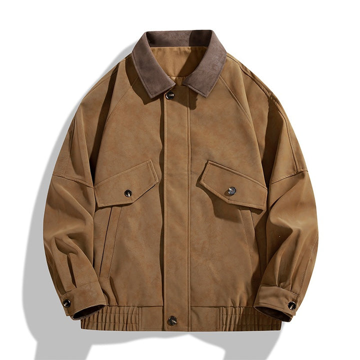 Herren Boxy-Utility-Jacke im Velours-Look mit Kontrastkragen, Pattentaschen & elastischem Saum Echoarchiv