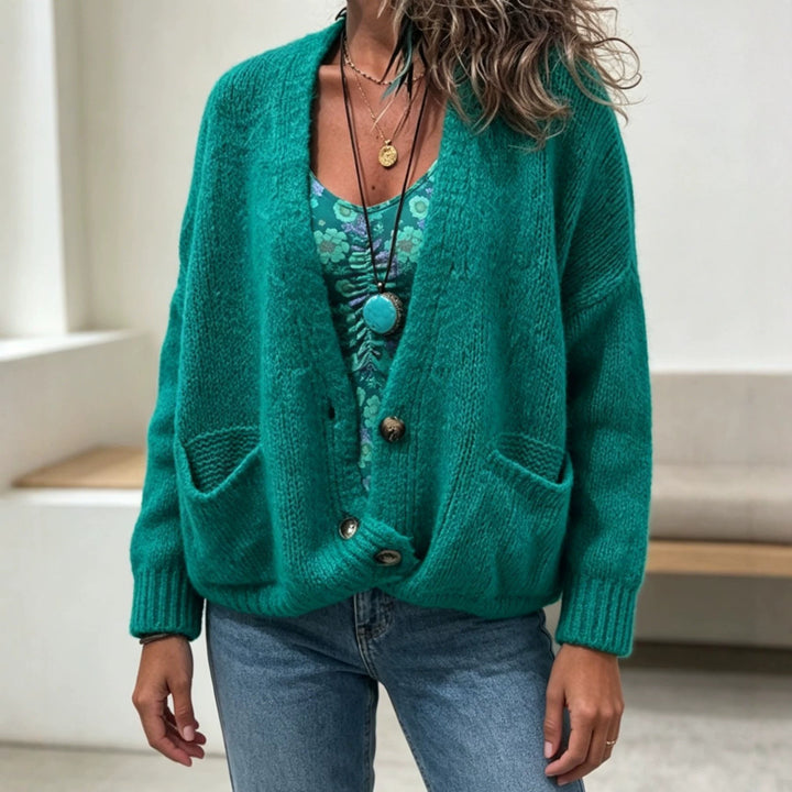 Damen Grobgestrickter Oversize-Cardigan mit Knopfleiste und Eingrifftaschen – Veloura