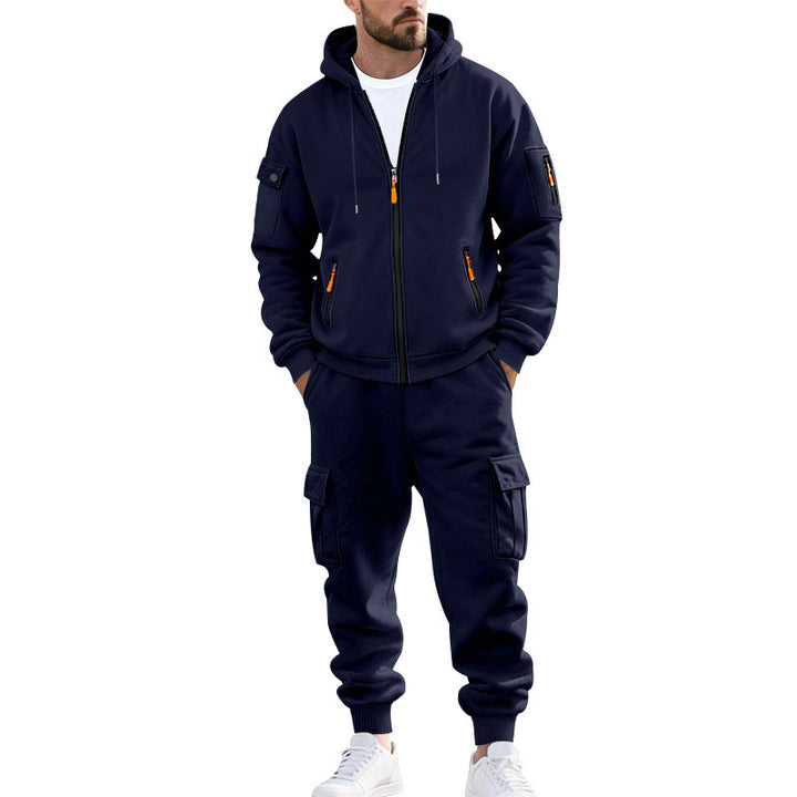 Herren nan urbanes Funktions-Cargo-Sweatset mit Kapuzenjacke, Reißverschlusstaschen und konisch zulaufender Cargo-Jogger Echo Archiv