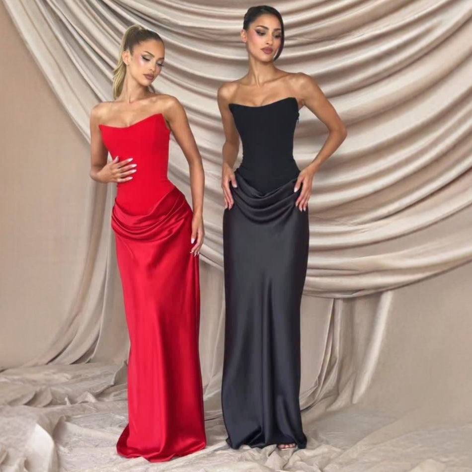 Damen Hochwertiges Abendkleid mit elegantem Bustier-Oberteil und drapiertem Rock Echo Archiv
