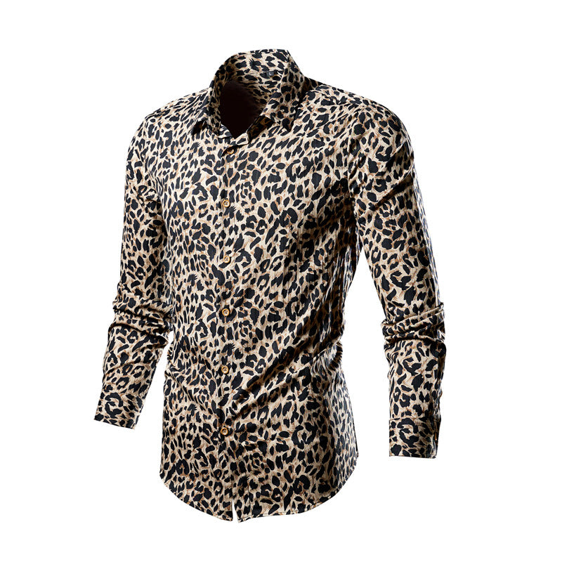 Herren nan tailliertes Langarmhemd mit auffälligem Leoprint, leichter Satinoptik und elastischem Slim Fit Echo Archiv