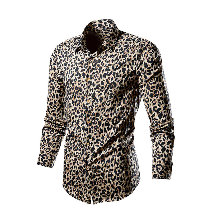 Herren nan tailliertes Langarmhemd mit auffälligem Leoprint, leichter Satinoptik und elastischem Slim Fit Echo Archiv