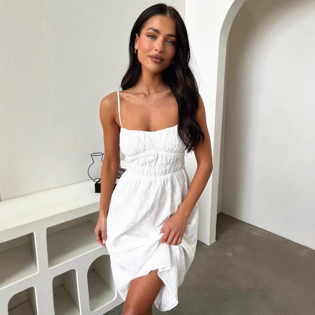 Damen Sommerliches Midi-Kleid mit verstellbaren Spaghettiträgern und Raffung Echo Archiv