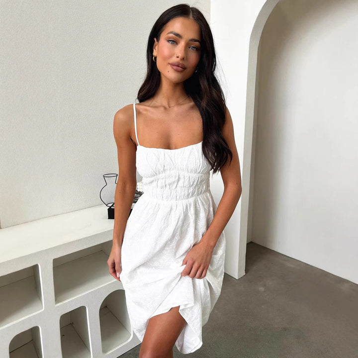 Damen Sommerliches Midi-Kleid mit verstellbaren Spaghettiträgern und Raffung Echo Archiv