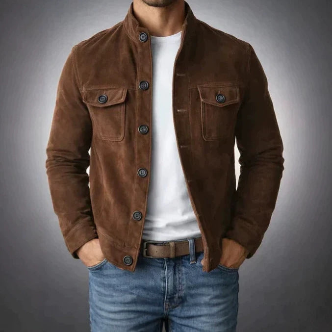Herren Modische Wildlederjacke mit Knopfdetails
