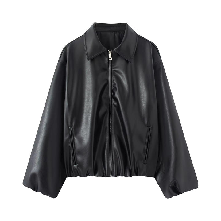 Damen Oversize Kunstleder Blouson mit Reißverschluss und elastischem Saum Echo Archiv