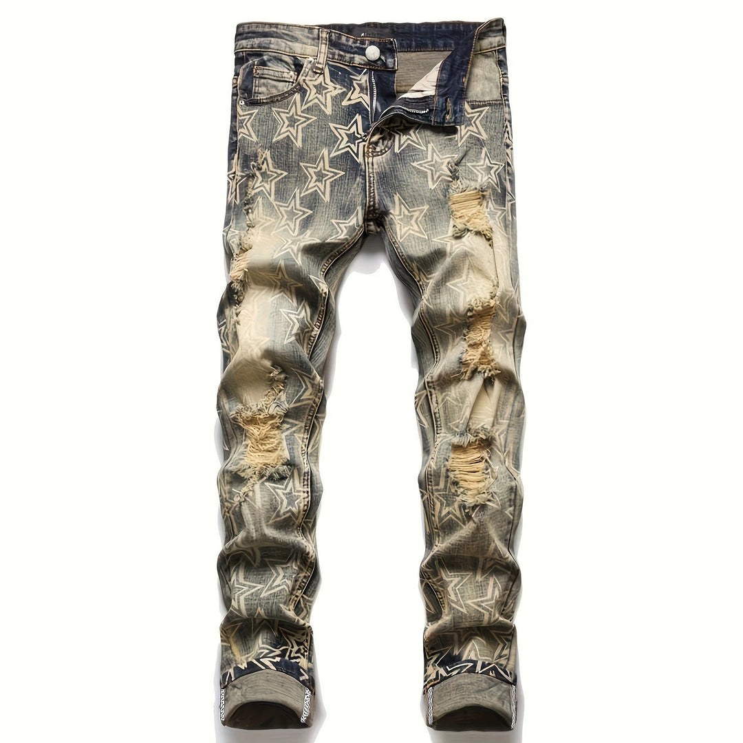 Herren Ripped Denim-Jeans mit Sternenprint Echoarchiv