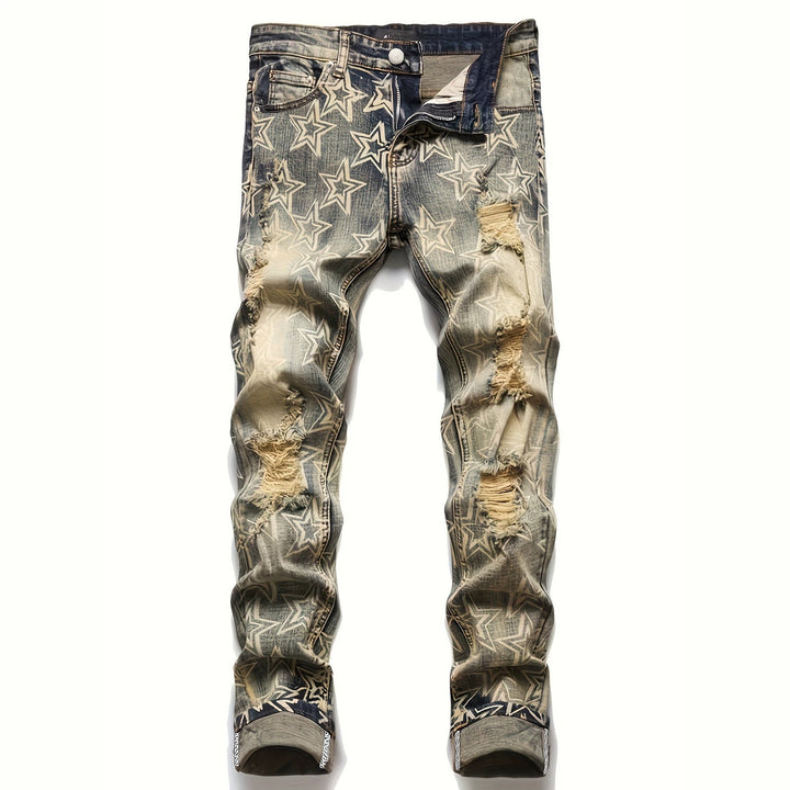 Herren Ripped Denim-Jeans mit Sternenprint Echoarchiv