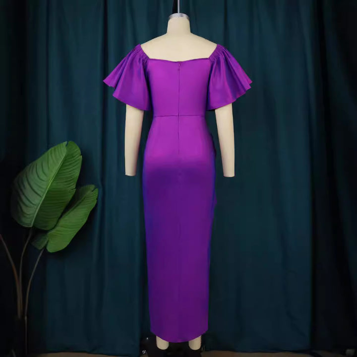 Damen Elegantes Maxikleid mit voluminösen Ärmeln und asymmetrischem Rüschen-Design Echo Archiv