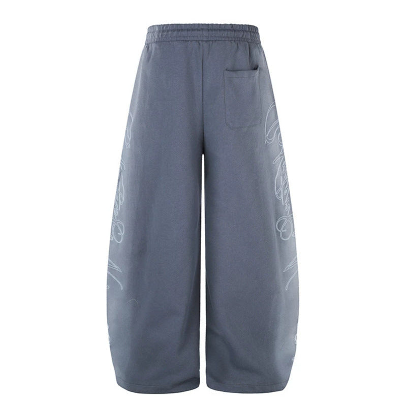 Damen Extraweite Palazzo-Sweathose mit Tunnelzugbund, verstellbarem Saum und seitlichem Script-Print Echoarchiv