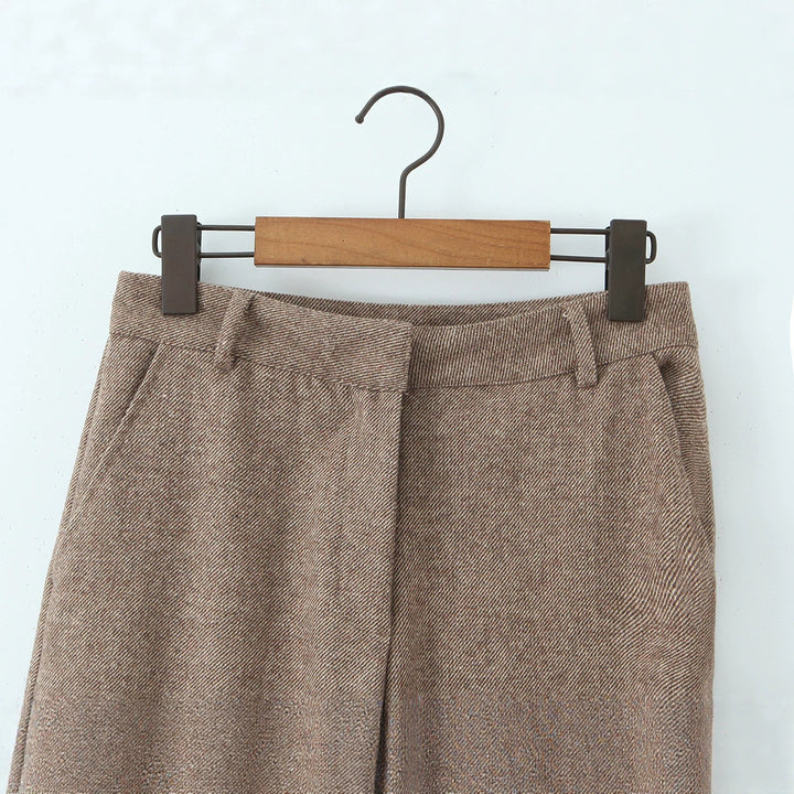 Damen Hochtaillierte weite Wolloptik-Hose mit geradem Bein Echo Archiv