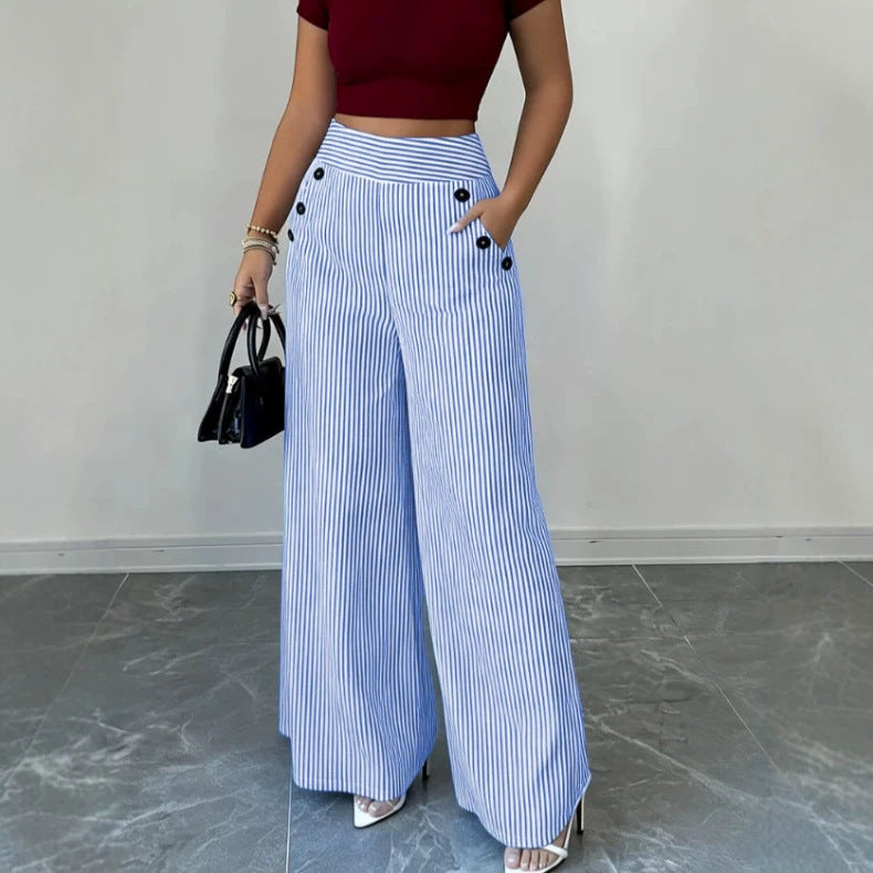 Damen nan hochgeschnittene Palazzo-Hose mit maritimen Knopfdetails und weitem Bein Echo Archiv