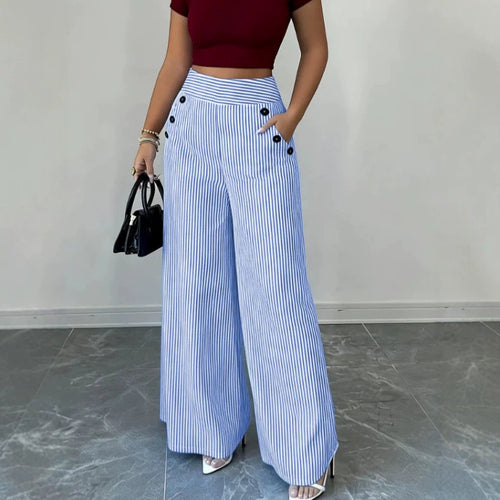 Damen nan hochgeschnittene Palazzo-Hose mit maritimen Knopfdetails und weitem Bein Echo Archiv