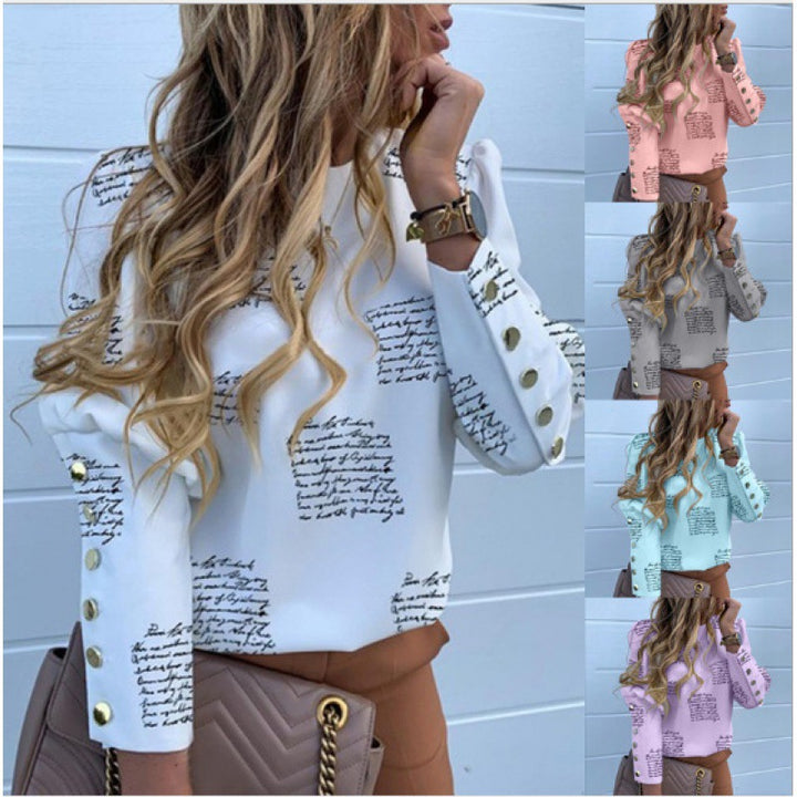 Damen Leichte Bluse mit Leopardenprint, Ballonärmeln und Zierknopfleiste – Élovi