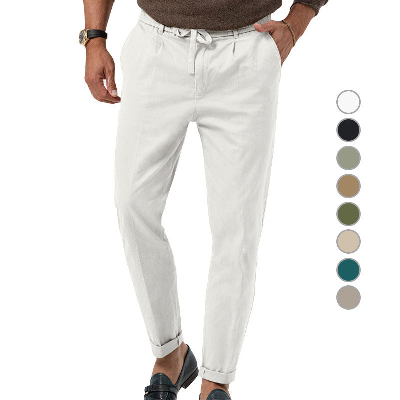 Herren Tapered Leinen-Baumwoll-Hose mit Elastikbund, Tunnelzug und Bündchen Echoarchiv