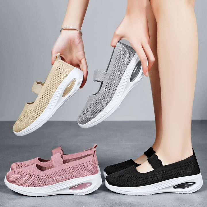 Damen nan atmungsaktiver Strick-Mary-Jane-Sneaker mit elastischem Riemen und sichtbarem Luftkissen-Plateau Echo Archiv