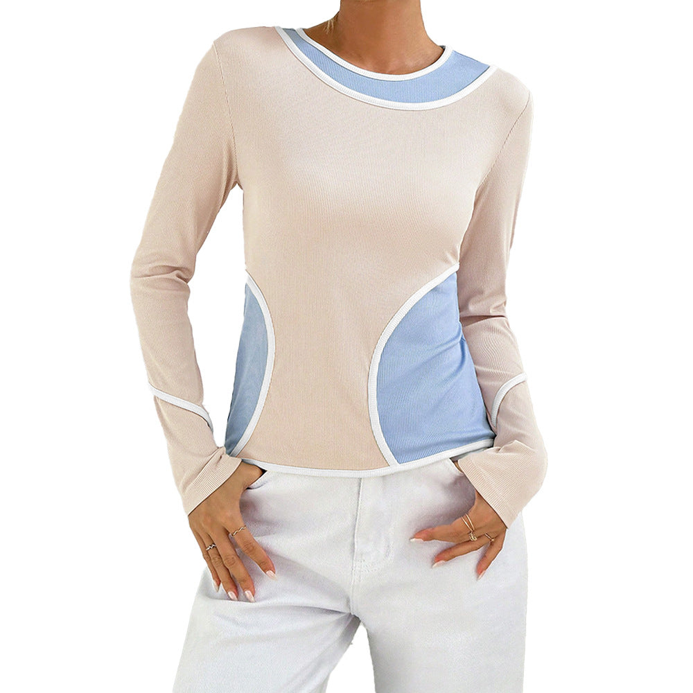 Damen figurbetontes Colorblock-Longsleeve mit Rundhalsausschnitt geschwungener Seitenpaneel‑Optik und feiner Rippstruktur – Avérine