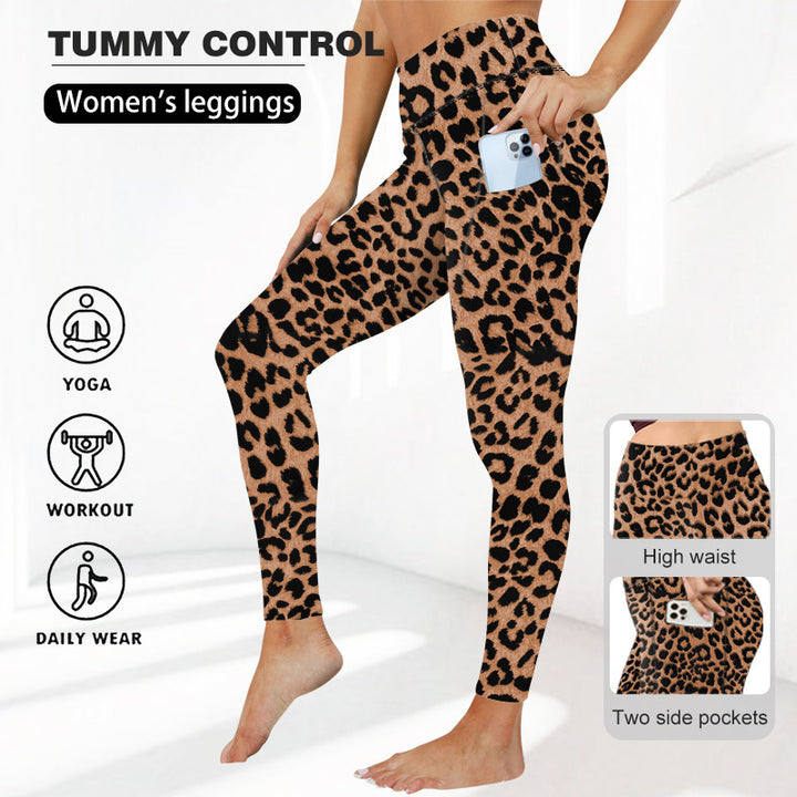 Damen High-Waist Sculpting-Leggings mit Leopard-Design, formender Bauchkontrolle und Seitentaschen – Avélisse