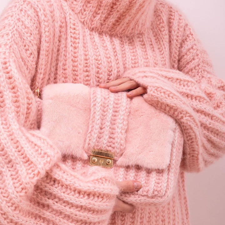 Damen Oversized Grobstrick-Rollkragenpullover mit voluminösen Ärmeln Echoarchiv