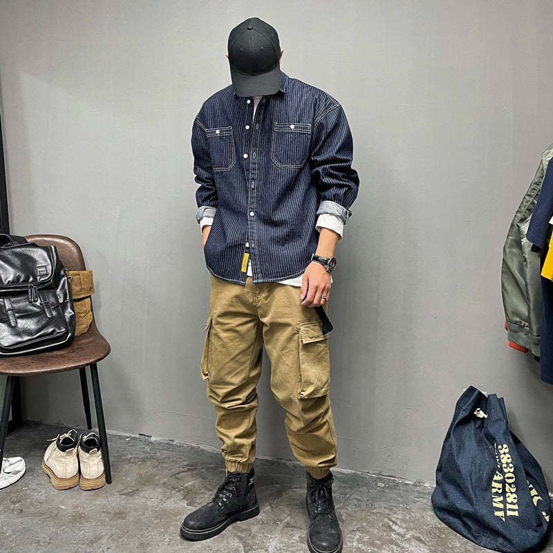 Herren Lässige Denim-Hemdjacke mit Streifen Echo Archiv