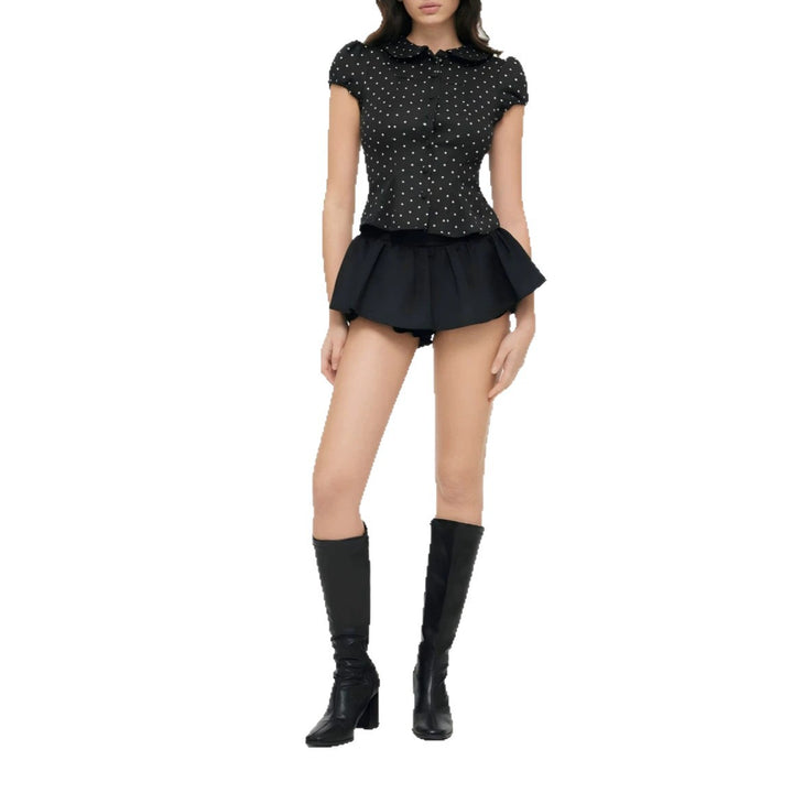 Damen Karo-Bluse mit Bubikragen, Taillierter Peplum-Silhouette und Puffärmeln – Élovi