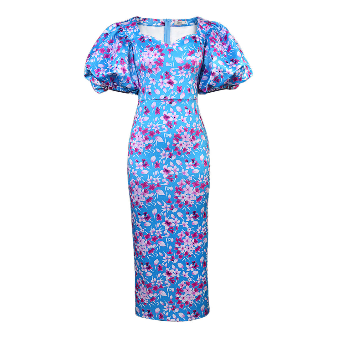 Damen Elegantes Kleid mit voluminösen Puffärmeln und floralem Muster Echo Archiv