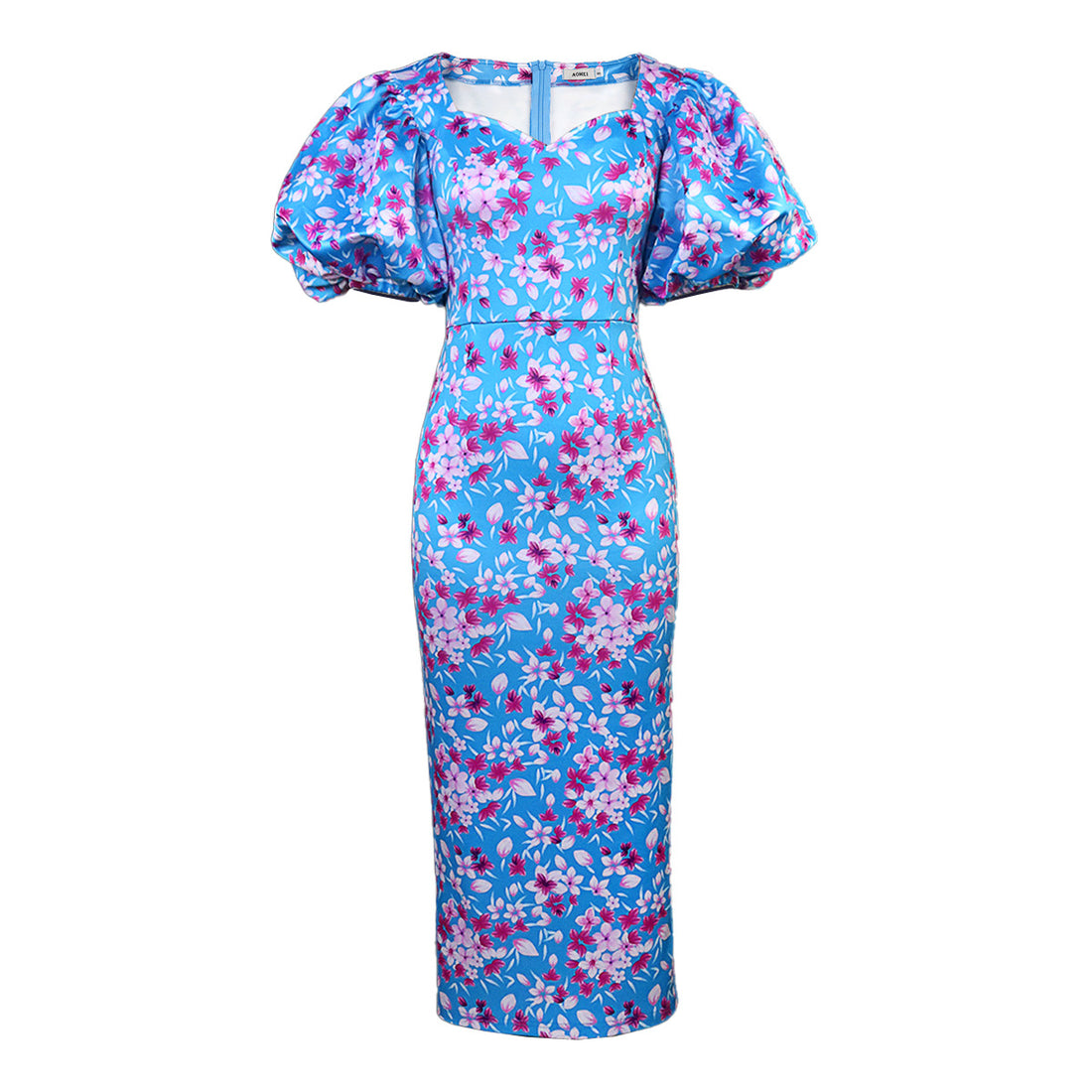 Damen Elegantes Kleid mit voluminösen Puffärmeln und floralem Muster – Élara