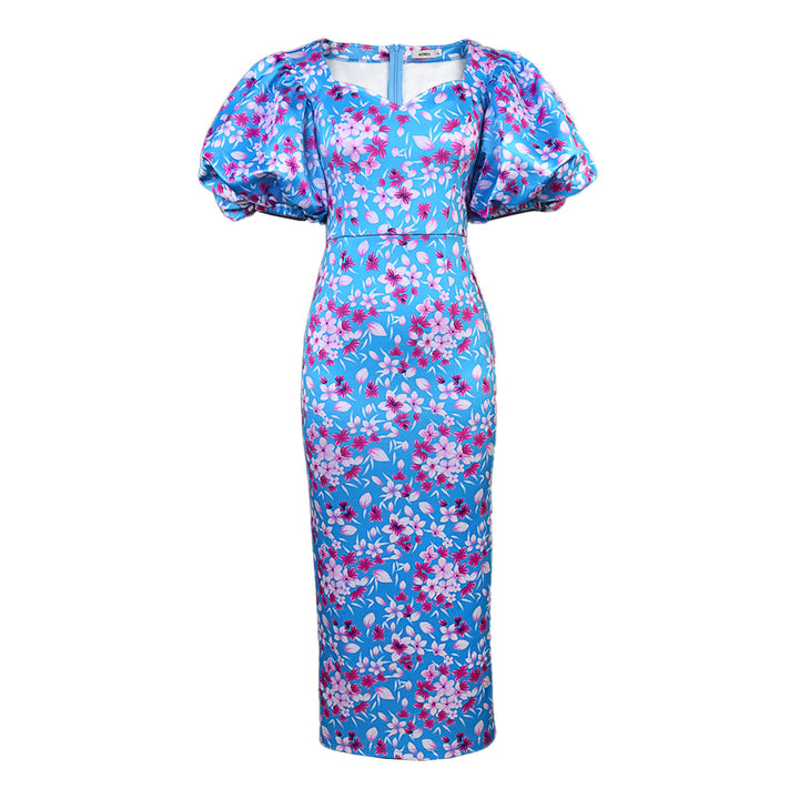 Damen Elegantes Kleid mit voluminösen Puffärmeln und floralem Muster Echo Archiv